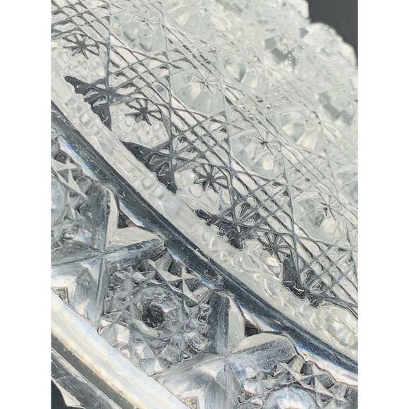 Imperial Glass Clear Dish Relish Nucut 2 Handle Small Oval Star Daisy Button 495 - Picture 5 of 11